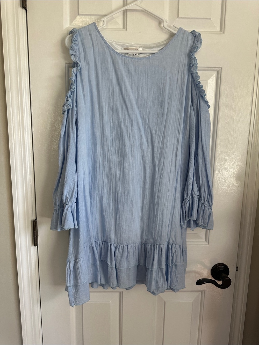 Light Blue Cold-Shoulder Ruffle Tunic - Women